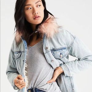 American Eagle Faux Fur Collar Denim Jacket